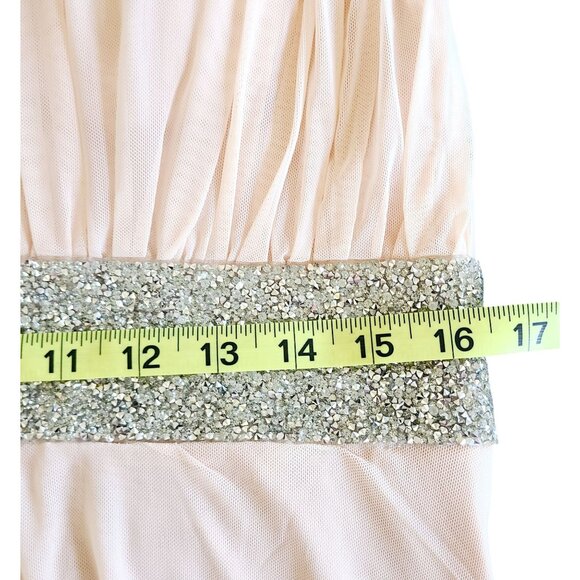 Blush Pink Sleeveless Maxi Dress With Silver Sequin Detailing & Pleated Design - Picture 12 of 13